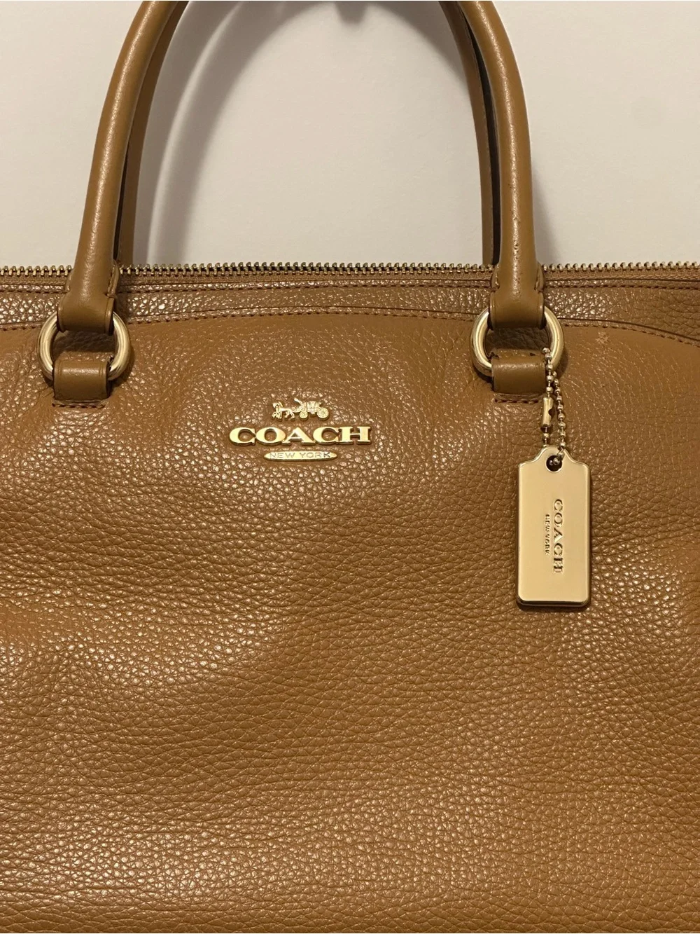 Coach Pebbled Leather Satchel in Saddle/Tan with Gold Hardware